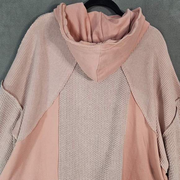 Pol Womens Medium Sweatshirt Boho Cowl Hoodie Pink Waffle Knit Ovetsized Bling - Picture 11 of 12